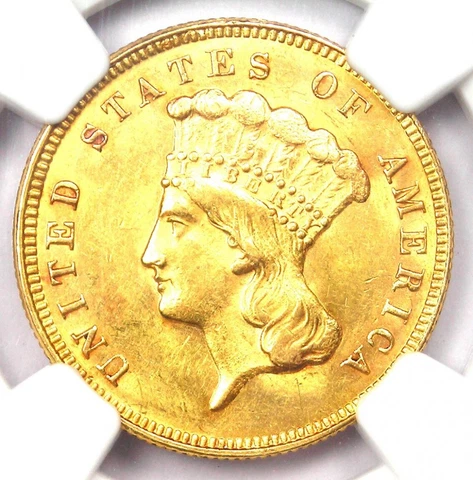 1874 Three Dollar Indian Gold Coin $3 - NGC Uncirculated Detail (UNC MS) - Rare Cover