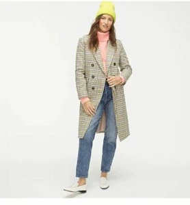 J.Crew Double-breasted Plaid topcoat 8 Ivory-multi Long sleeve Pockets NWT $398 - Picture 1 of 12