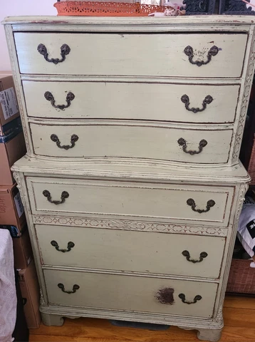 Shabby-Chic Cottage Green Antique Wooden Chest Of Drawers Dresser Cover