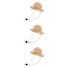 3pcs Woven Straw Round Hat Doll Decorative Round Top Hat Miniature Doll Hat