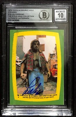 Lou Ferrigno Signed 1979 Topps Incredible Hulk Stickers #18 Auto 10 BECKETT - Image 1 of 3