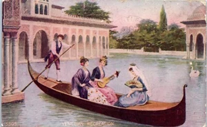 Venetian Recreation, 3 Young Ladies on a Gondola, Art Postcard c1907 - Picture 1 of 2
