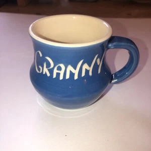 Vintage Welsh studio pottery blue & Cream slipwear mug with name GRANNY - Picture 1 of 8
