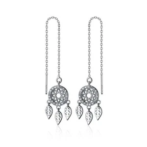 925 Sterling Silver CZ Dream Catcher Threader Ear Thread Dangle Earrings A1313 - Picture 1 of 5