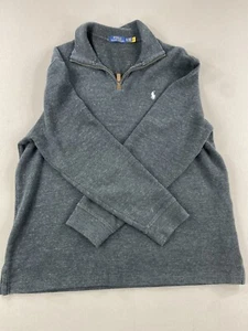 Polo Ralph Lauren Sweater Men XL Extra Large Gray White Pony 1/4 Zip Long Sleeve - Picture 1 of 15