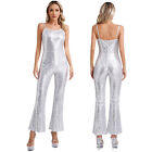 Womens Jumpsuit High Waist Pants Wide Rompers Leg Straps Square Neck Bodysuit