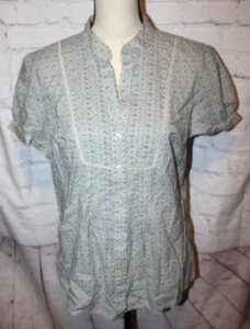 St John’s Bay Women's Blue & White Cotton Puff Short Sleeve Shirt Blouse Size L - Picture 1 of 3