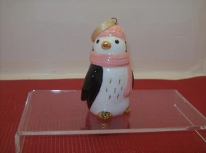 ORNAMENT - STANDING CERAMIC PENGUIN IN PINK HAT & SCARF GOLD ACCENTS 4.5" TALL - Picture 1 of 5