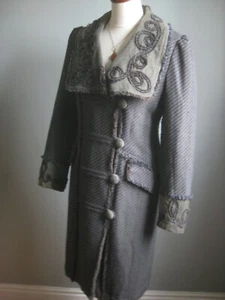 M&S WOOL MILITARY COAT 8 duster boho hippy trench victoriana grey PER UNA - Picture 1 of 12