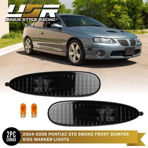 Smoke Front Bumper Side Marker Lights + Amber Bulbs for 2004-2006 Pontiac GTO - Picture 1 of 11