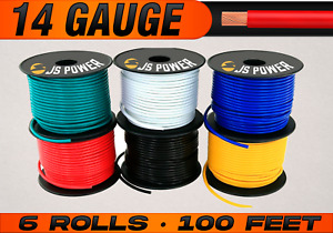 14 Gauge 12v Automotive Primary Wire Remote Cable CCA - 6 Rolls - 100 Feet Each