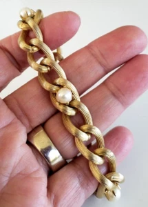 Vintage echte Perlen Panzerkette goldfarben Armband 7,25" Faltschließe - Bild 1 von 6