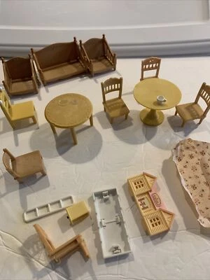 Vtg Epoch Plastic dollhouse furniture mostly Chairs tables this n that 16 pieces - Image 1 of 4
