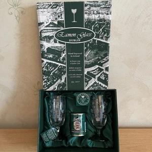 2 Eamon Glass Dublin Irish Coffee Glasses Hand Engraved In Ireland - New In Box - Picture 1 of 19