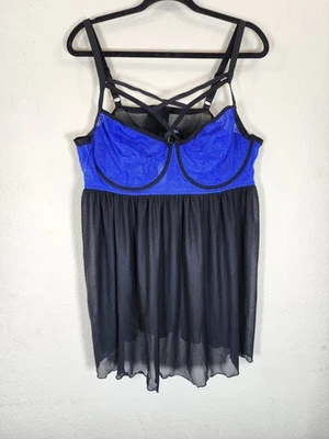 Nuevo con etiquetas Lencería Órrida Babydoll Talla 4 4X Azul Encaje Con Aros Tirantes Malla Chemise Foto 1 de 4