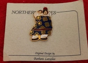 Vintage BARBARA LAVALLEE Cloisonne Enamel Brooch Mother & Child Pin 1 3/8" - Picture 1 of 7