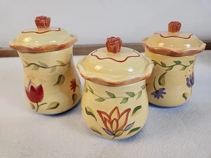 Pfaltzgraff Napoli Bidoni Ceramica con Coperchi Motivo Floreale - Set di 3 EUC - Foto 1 di 13