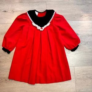 Rose Cottage Vintage Dress Party Holiday Velvet Collar Lace Trim Red Girls 6 - Picture 1 of 6