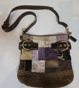 Coach Crossbody Purse Handbag Zip Close Patchwork W/Stains Needs Cleaning - Picture 1 of 13