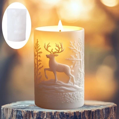 Molde de silicona cilíndrico para velas de Navidad con alivio de alces de invierno Foto 1 de 4