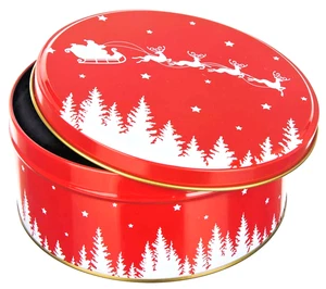 6" Round Metal Christmas Tin - Santa Sleigh Flying - Picture 1 of 2