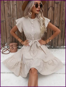 Damen Sommer Freizeit Boho Kleid Print Kurzarm Midi Strand Party Kleider - Bild 1 von 28
