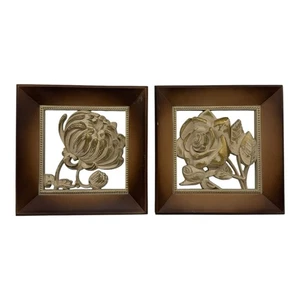 2 Vintage Syroco Wall Flower Flowers MCM Floral Hanging Plaques Wall Art 10”x10” - Picture 1 of 11