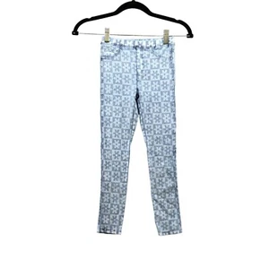 Zara Girls Size 9 Jeggings Blue Flower Print Denim Leggings Hippie Retro 134 cm - Picture 1 of 8