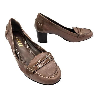 LAUREN RALPH LAUREN - TAYLA Taupe Oscuro Piel Infantil/Carol Bomba - EE. UU. Talla 6 Foto 1 de 4