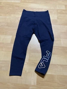 FILA Pants Womens XL Capri Leggings Spell Out Knit Athletic Pull On Navy Blue - Picture 1 of 9