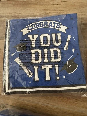 Graduation Napkins Blue & Black "You did it" 6.5" X 6.5" - Image 1 of 4