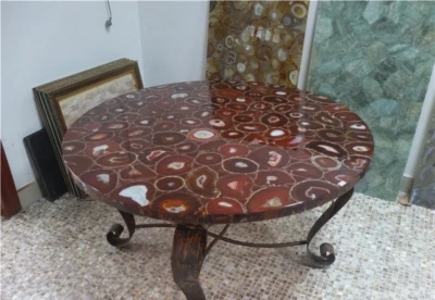 Luxury Red Agate Stone Coffee Table – Natural Crystal Top Unique Home Décor - Image 1 of 4