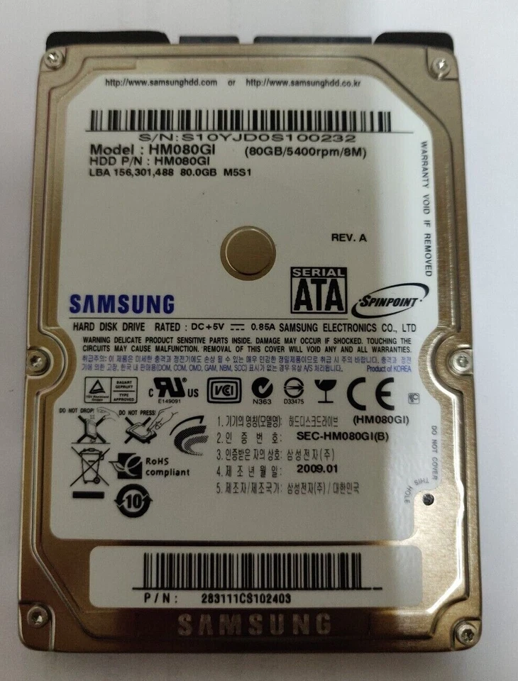 SAMSUNG HM080GI 80GB 5.4K RPM 8MB Cache 2.5'' SATA Hard Disk Drive - Image 1 of 1