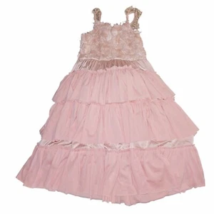 Oopsie Daisy Dress Girl SZ 10 Pink Rose Flower Gown Girls Ruffled Tiered Floral - Picture 1 of 4