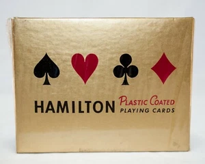 Vintage Hamilton Plastic Coated Playing Cards 2 Decks Gold-Green Peacock-Flowers - Picture 1 of 3