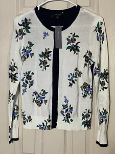 Ann Taylor Baumwolle leichte Knopfleiste Strickjacke Blumen Pullover Gr. SP Neu mit Etikett - Bild 1 von 4