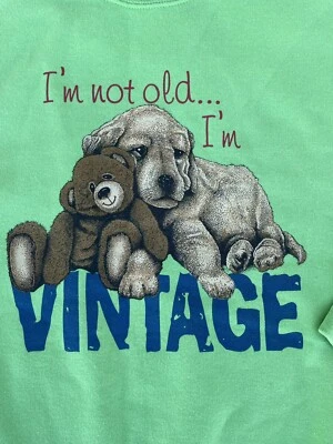 SUÉTER JERZEES NUBLEND VERDE I'M NOT OLD I'M VINTAGE PERRO T-BEAR HOMBRES LRG Foto 1 de 4