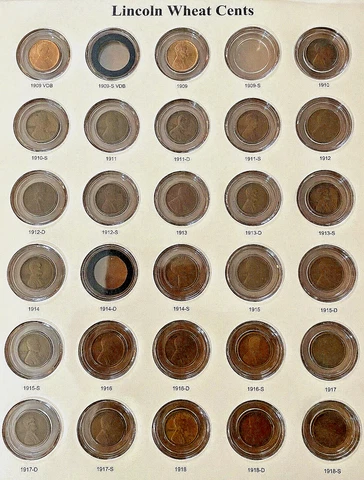 1909-58-P,D,S LINCOLN CENT SET NO 09-S VDB, 14-D, 09-S, 31-S W/PROOFS 1950 & UP Cover