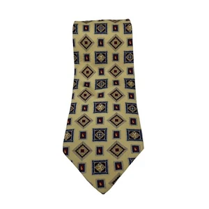 Tommy Hilfiger - Men's Yellow & Navy Geometric 100% Silk Neck Tie 3 7/8"W x 58"L - Picture 1 of 4