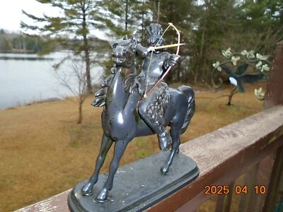 Antique Gilbert  Indian Hunter and Horse Spelter Metal Statue #1803 cira 1891 - Image 1 of 4