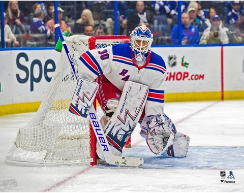Henrik Lundqvist New York Rangers Unsigned White Jersey in Net 11" x 14" Photo Cover