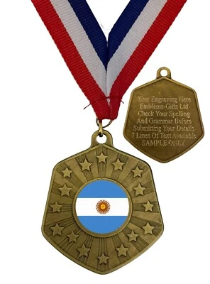 EMBLEMS GIFTS LTD Argentinien Nationalflagge 66 mm Abril Goldmedaille & Band graviert gratis