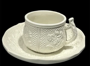 Taza de té y platillo MOTTAHEDEH blanco relieve floral hecho en Italia - Imagen 1 de 12