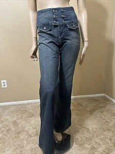 Women’s Blue Cotton Denim Casual Stretch Slim Pockets Button Zip Size 13 Pants - Picture 1 of 21