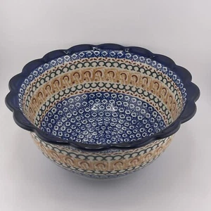 Boleslawiec Polish Pottery Large Scalloped Mixing Bowl Ceramika Artystyczn - Picture 1 of 12