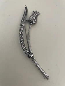 VINTAGE DIOR BROOCH SILVER TONE TULIP FLOWER WITH PAVE CRYSTALS #0162 Signed - Picture 1 of 4