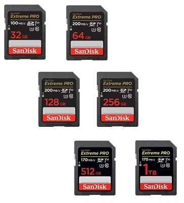 SanDisk SD Extreme Pro 32-512GB Classe 10 UHS-I 170MB/s per Fotocamere DSLR - Immagine 1 di 4