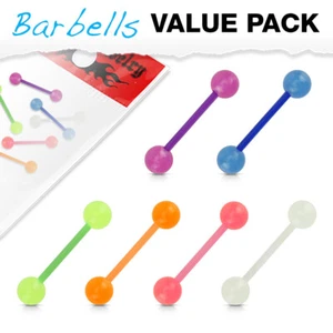 Value Pack Bio Flex Tongue Nipple Bar Barbells with Glow in the Dark Balls - Picture 1 of 2