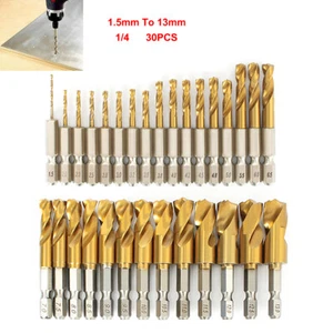 HSS Titanbeschichtung Metall Spiralbohrer Bit, 1/4" Biteinsatz, 1.5mm bis 13mm - Picture 1 of 8