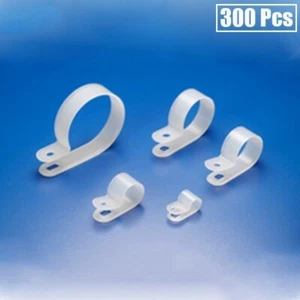 300 Pcs 5/8" Diameter Cable Cord Wire Organizer Clamp Clip R-Type Clear White - Picture 1 of 2